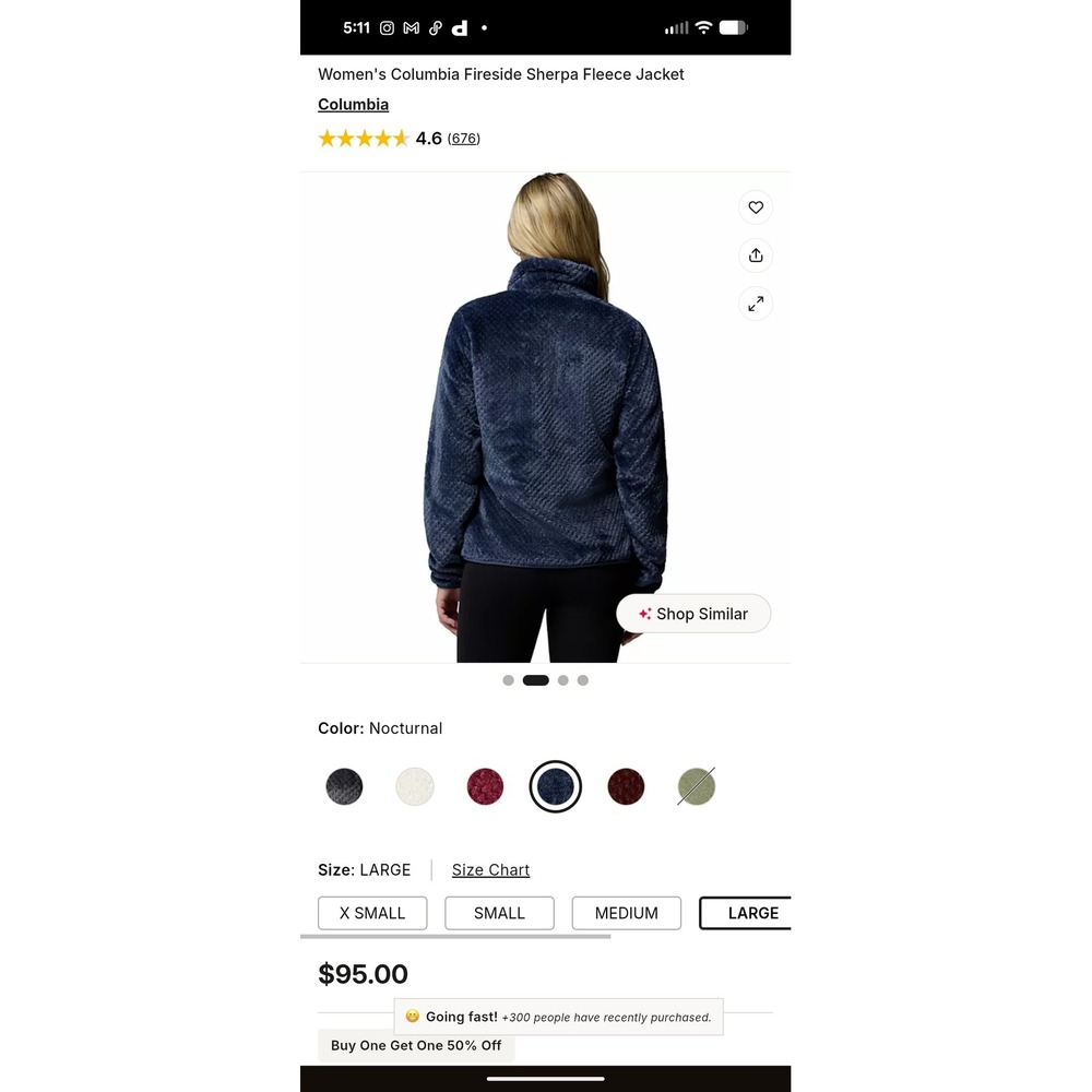 Columbia Womens Fire Side II Sherpa Fleece 1/4 Zip Pullover Nocturnal Blue Large - Picture 6 of 12